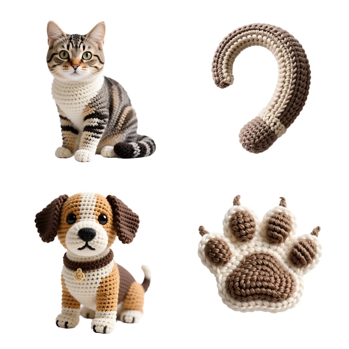 Cute Crochet Pet Bundle: Cat, Dog, Tail & Paw Designs
