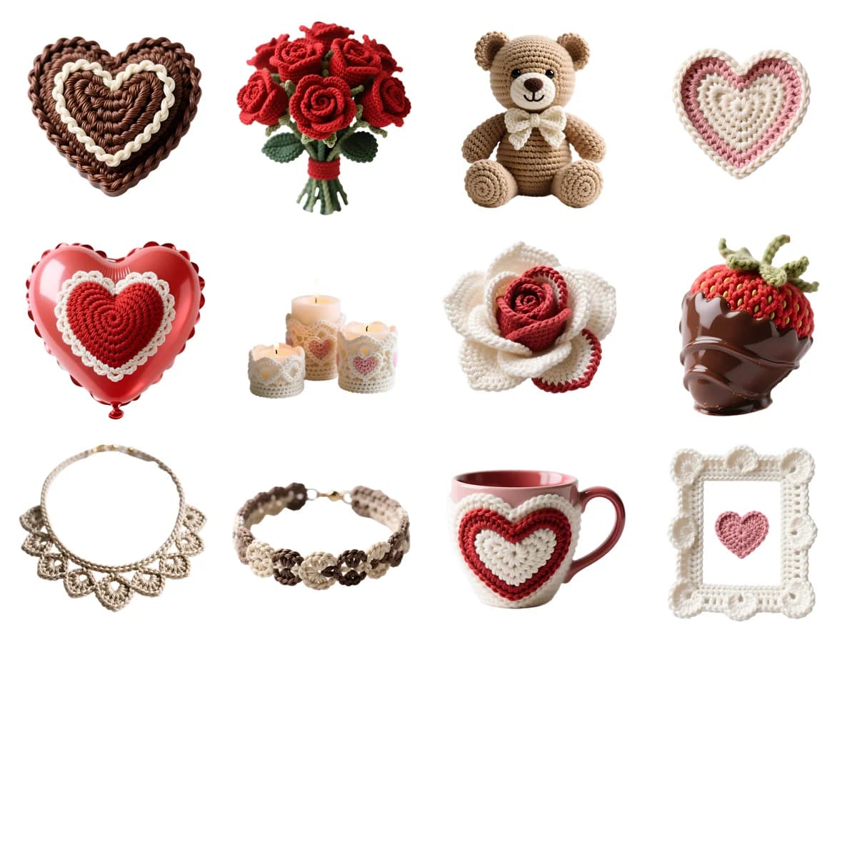 49 Sweet Crochet Valentine Cliparts: Hearts, Roses & More
