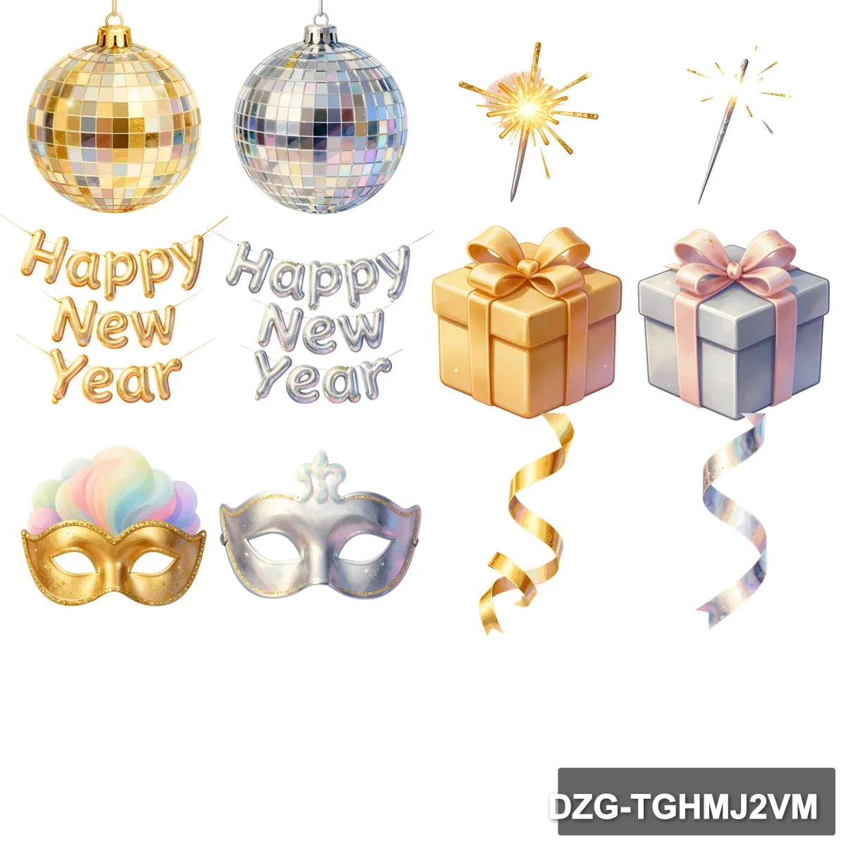 2026 Joyful Celebration Clipart Bundle: 50 Festive & Shiny Icons - Image 2