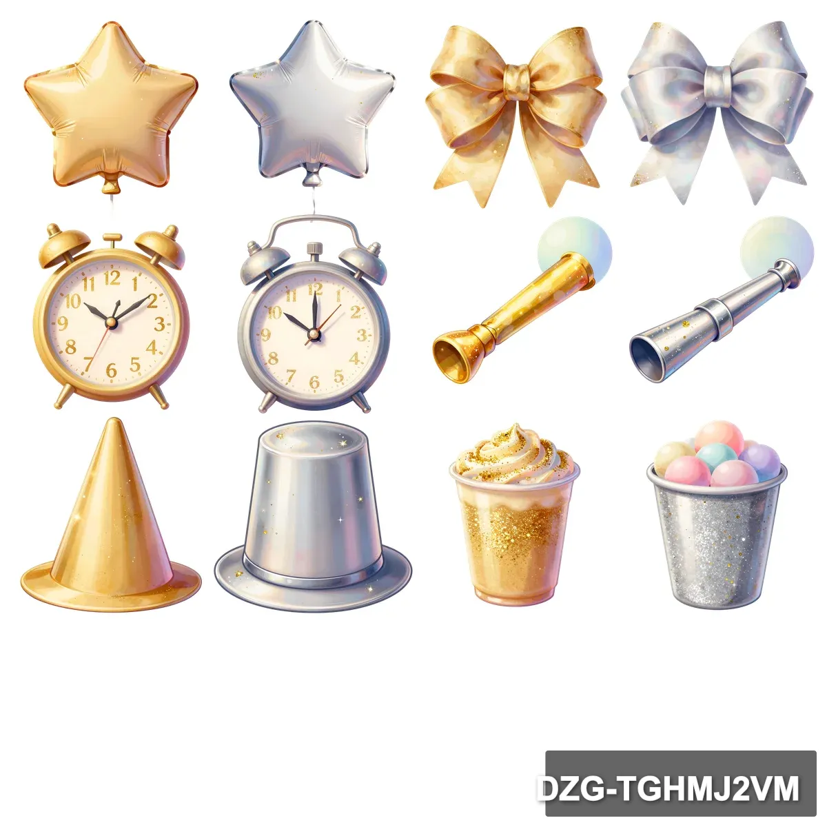 2026 Joyful Celebration Clipart Bundle: 50 Festive & Shiny Icons - Image 3
