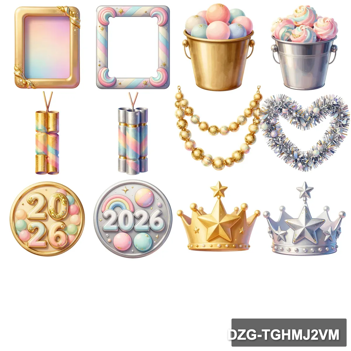 2026 Joyful Celebration Clipart Bundle: 50 Festive & Shiny Icons - Image 4