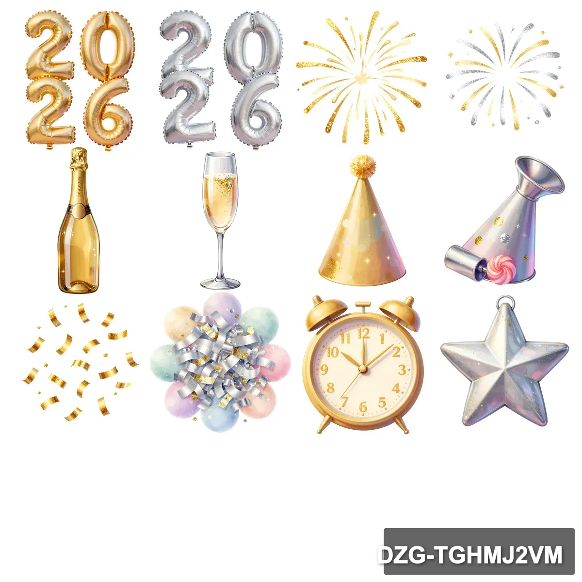 2026 Joyful Celebration Clipart Bundle: 50 Festive & Shiny Icons