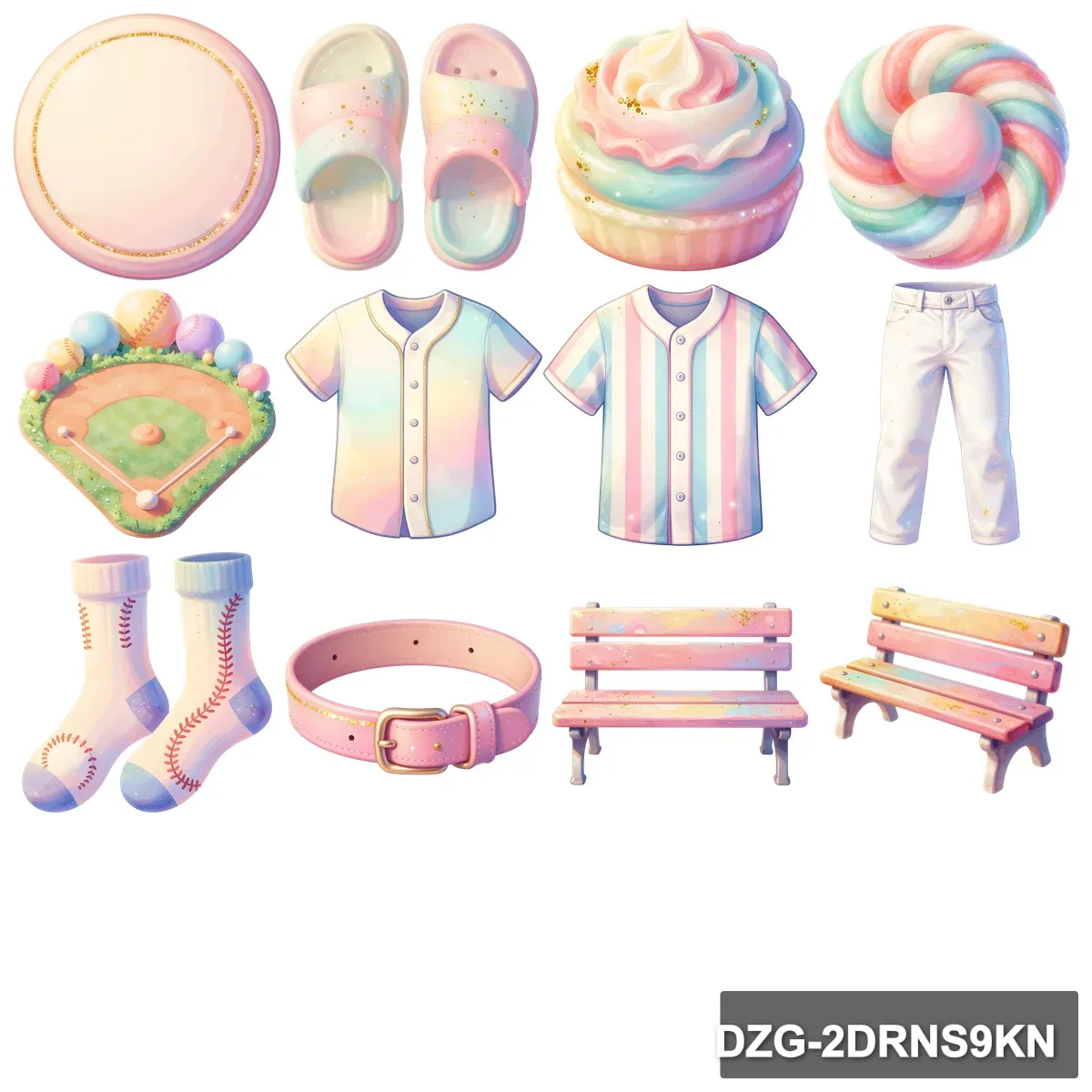 Pastel Baseball Bundle: 51 Whimsical Watercolor Clipart Designs - Image 2