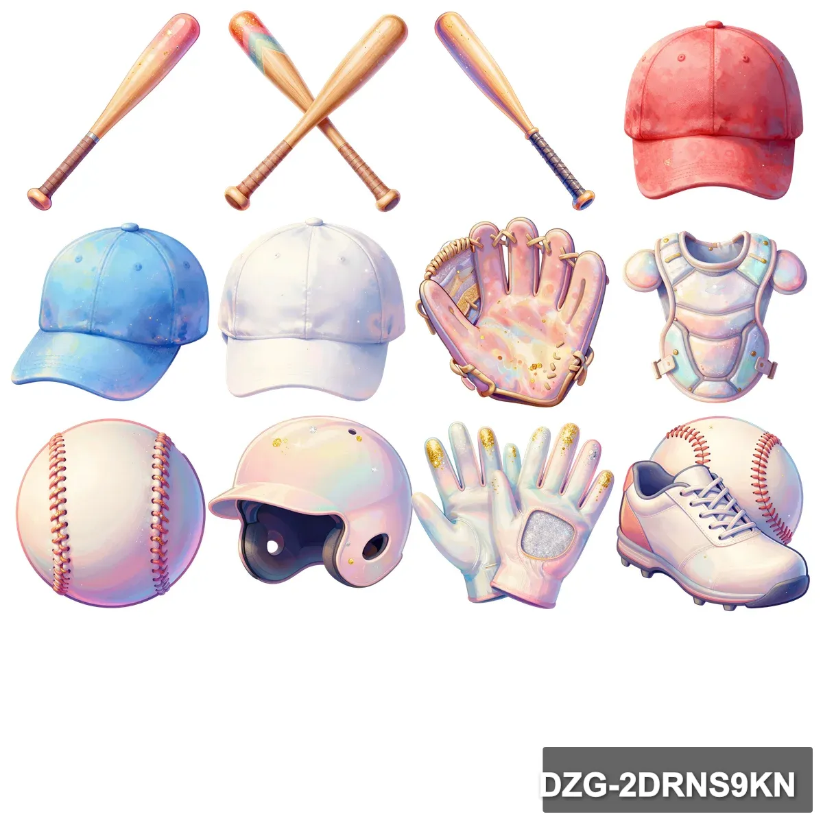 Pastel Baseball Bundle: 51 Whimsical Watercolor Clipart Designs - Image 1