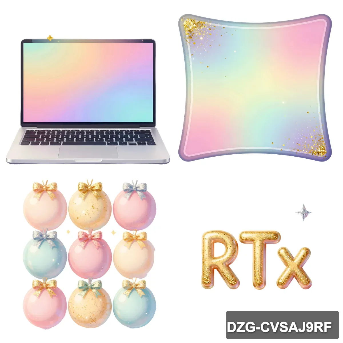 Pastel Glitter Digital Bundle: Laptop, Frames & Festive Decor Elements