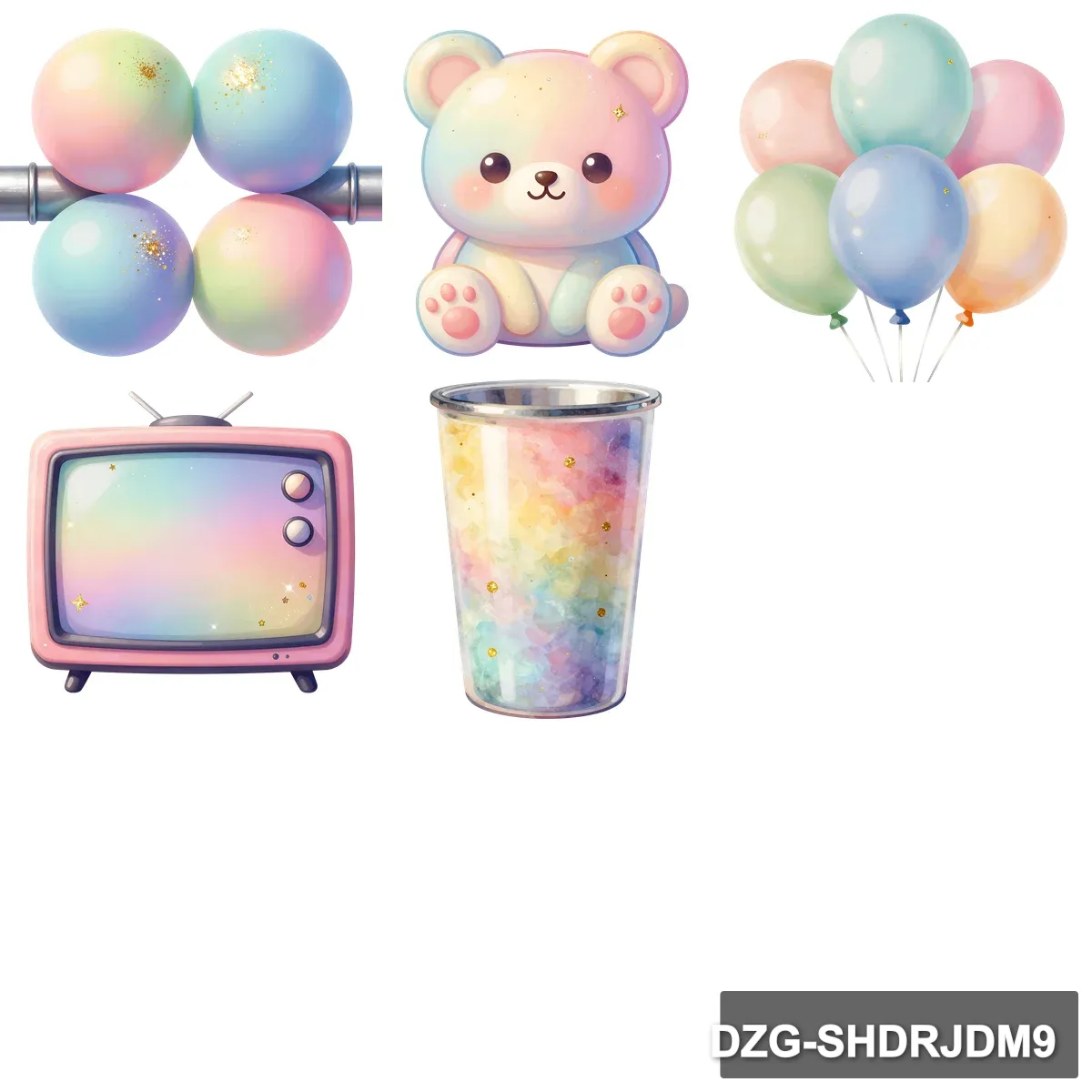 Dreamy Pastel Party Bundle: Cute Bear & Glittery Clipart Set - Image 2