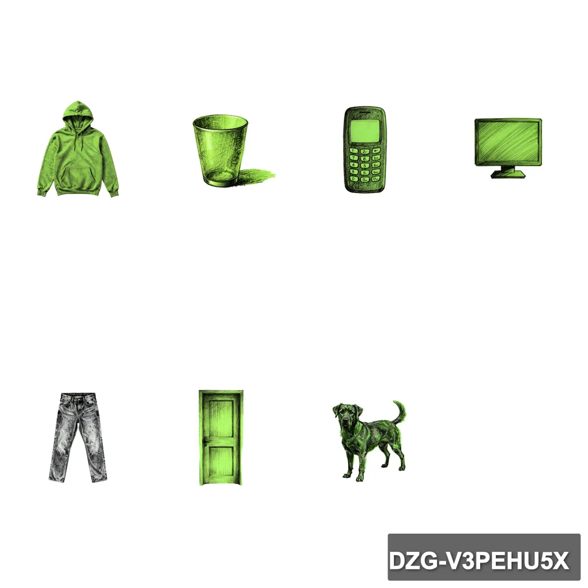 Green Sketch Essentials: 7 Hand-Drawn Clipart Bundle - Image 2